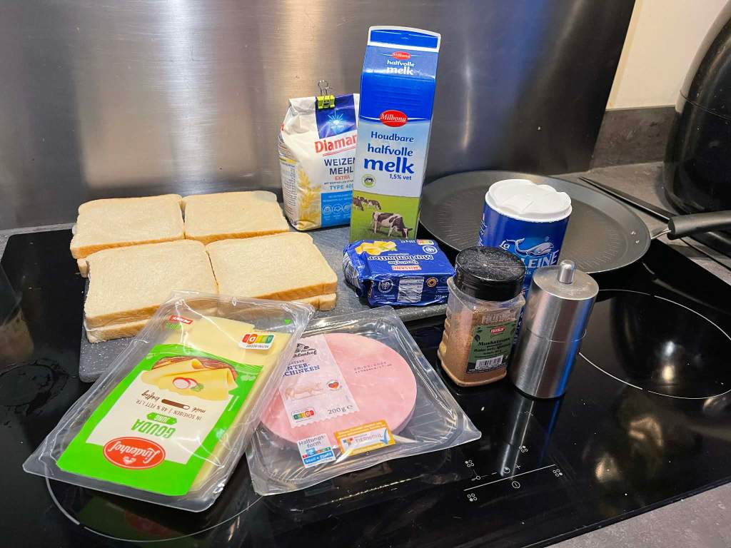 Croque-monsieur karšto sumuštinio ingredientai